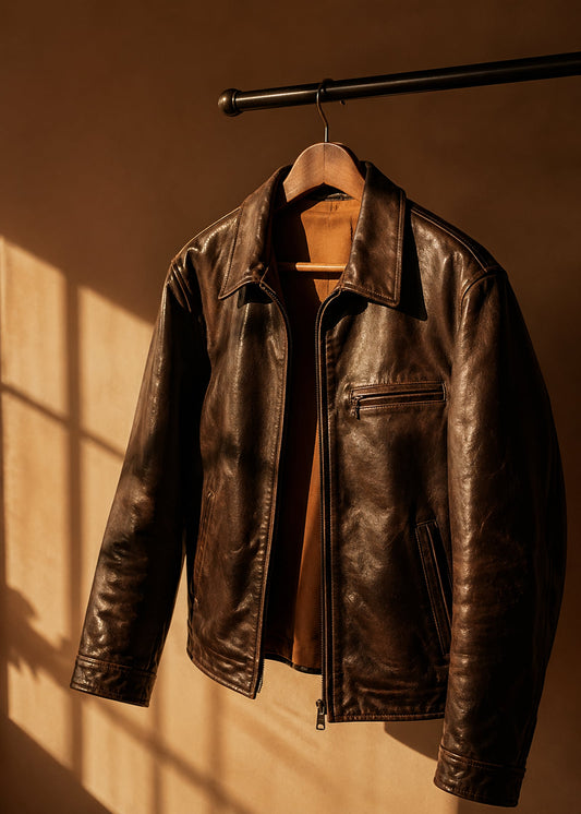 Leather Jacket On Hanger – Minimalist